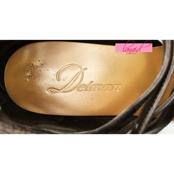 Delman Toe-Ring Strappy Genuine Leather Rich Brown Flat Criss-Cross Sandals 7 - Picture 5 of 8